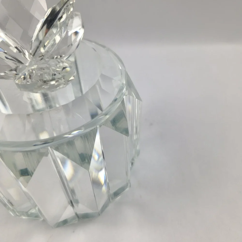 Faceted Crystal Glass Panel Trinket Jar with Lid Prismatic Vanity Decor